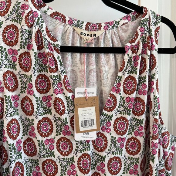 Boden NWT Notch-Neck Jersey Dress Gin Fizz Sunflower Sprig Size 16-18 - Picture 3 of 7